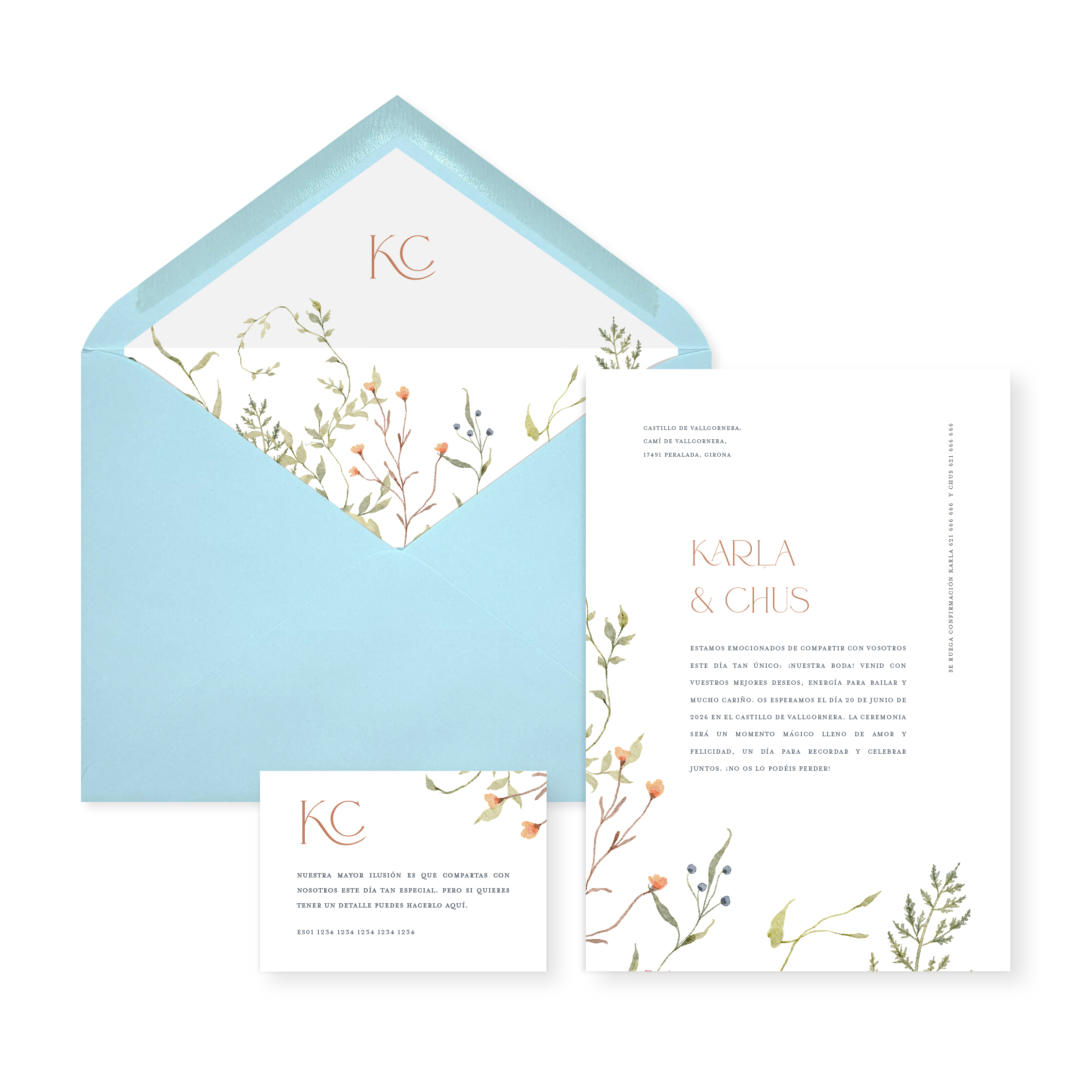 Invitación de boda Amelia_sobre abierto celeste