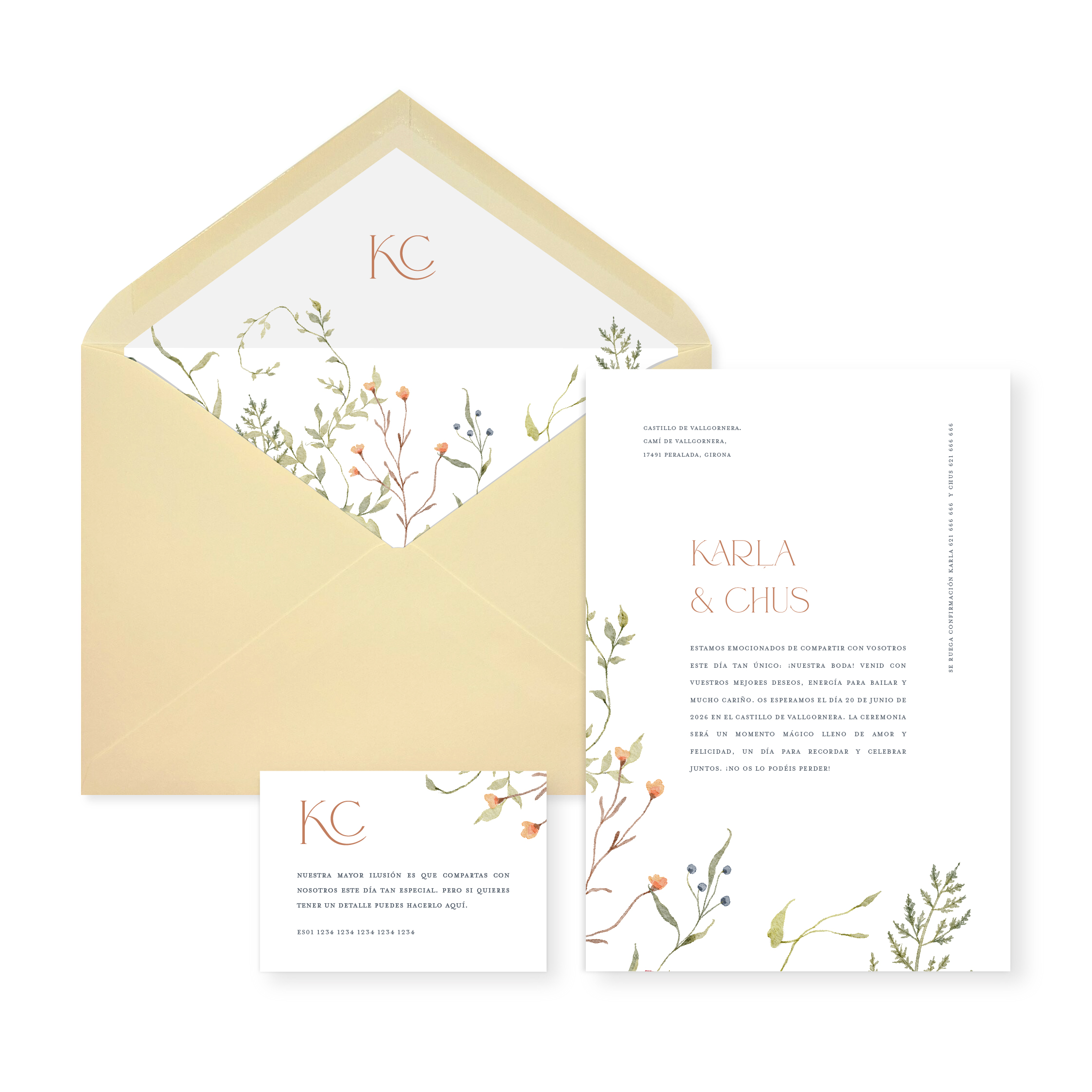 Invitación de boda Amelia_sobre abierto crema