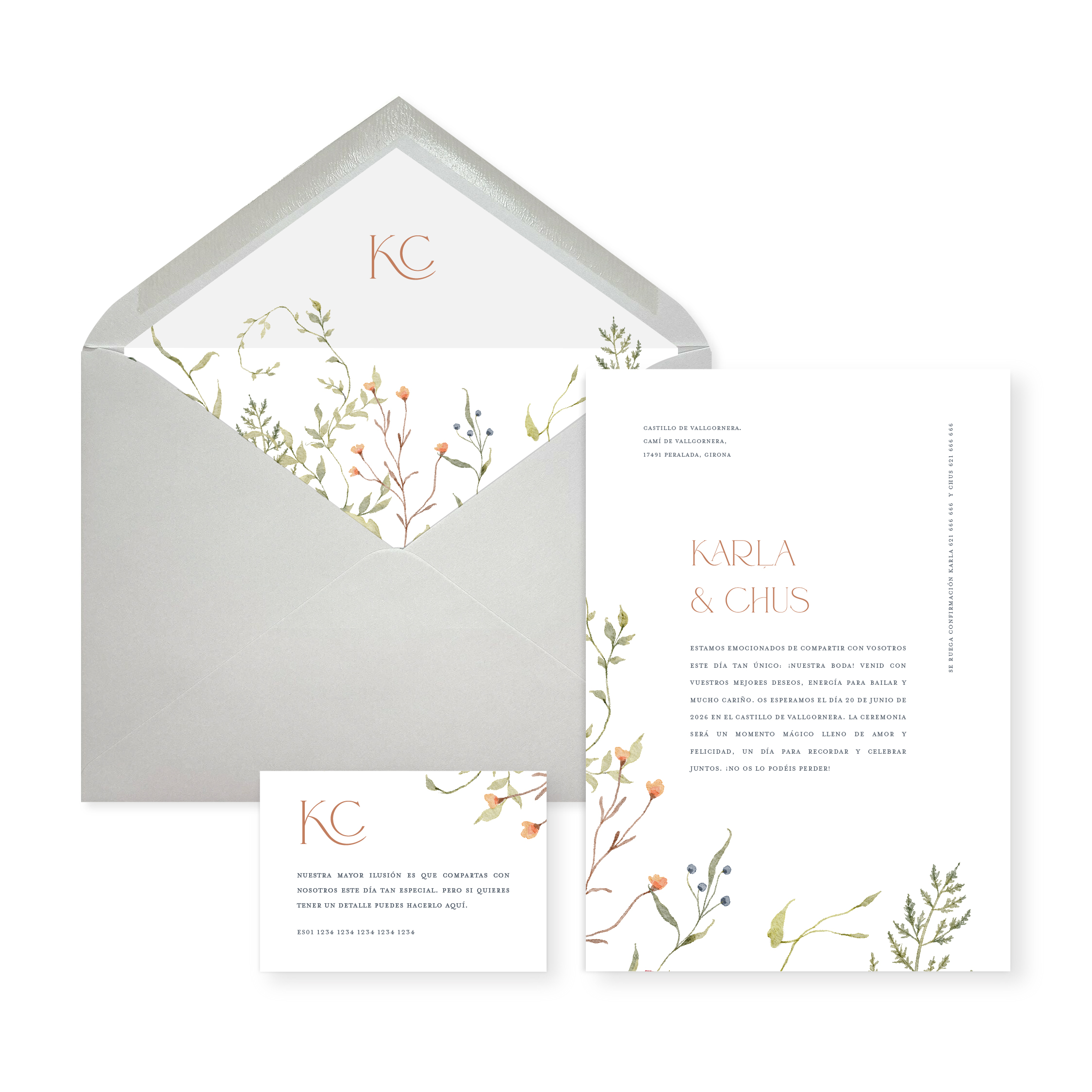 Invitación de boda Amelia_sobre abierto gris