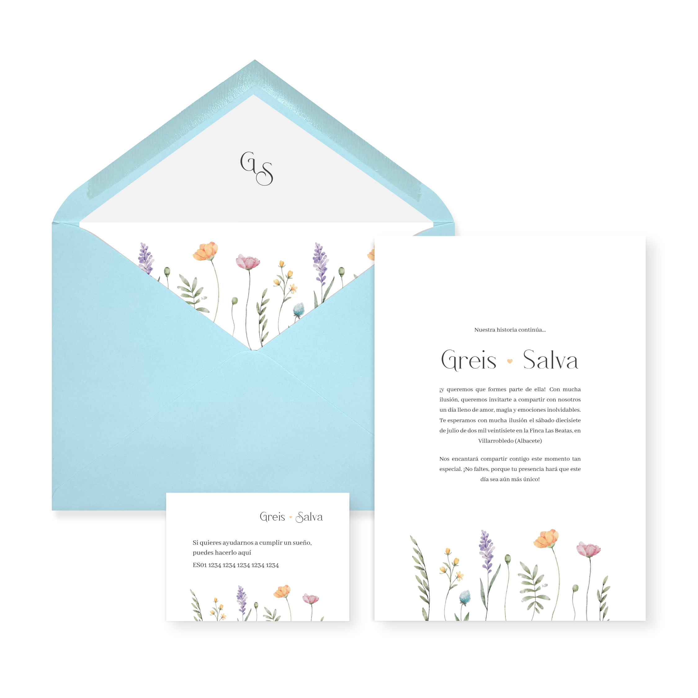 Invitación de boda Camila_sobre abierto celeste Invitación de boda Camila_sobre abierto celeste