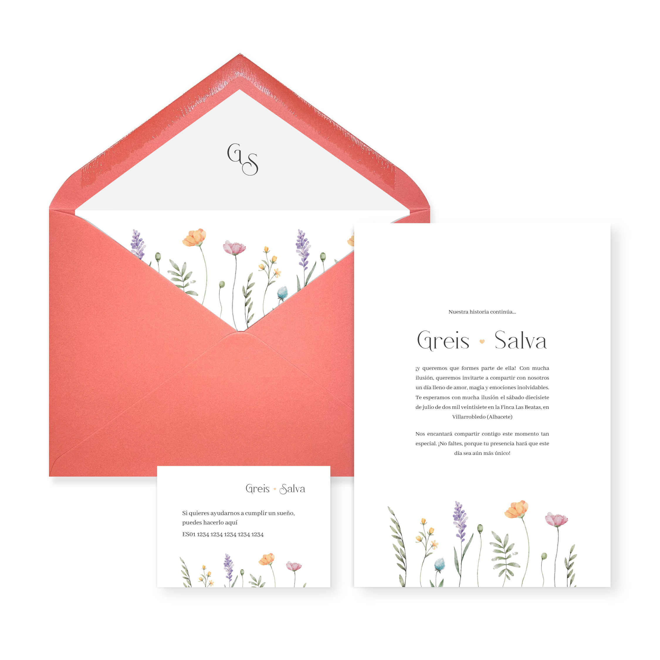 Invitación de boda Camila_sobre abierto coral Invitación de boda Camila_sobre abierto coral