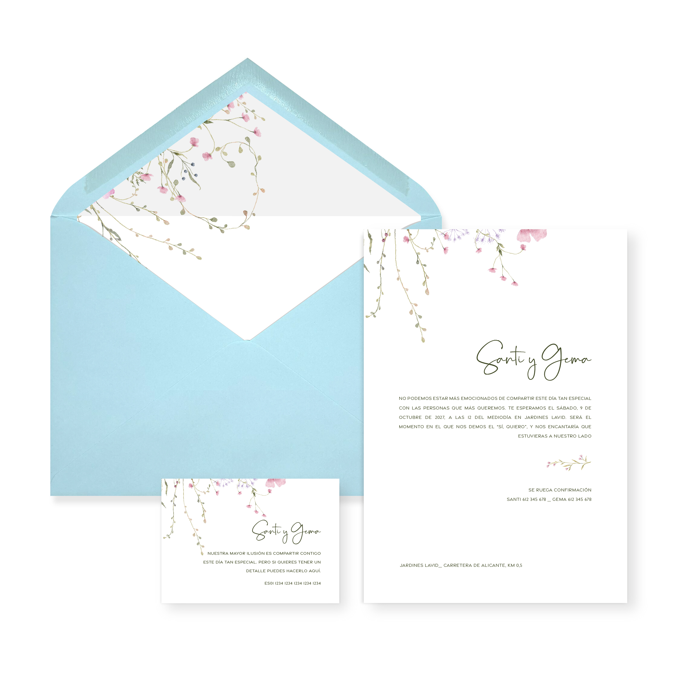 Invitación de boda Isabela_sobre abierto Celeste Invitación de boda Isabela_sobre abierto Celeste