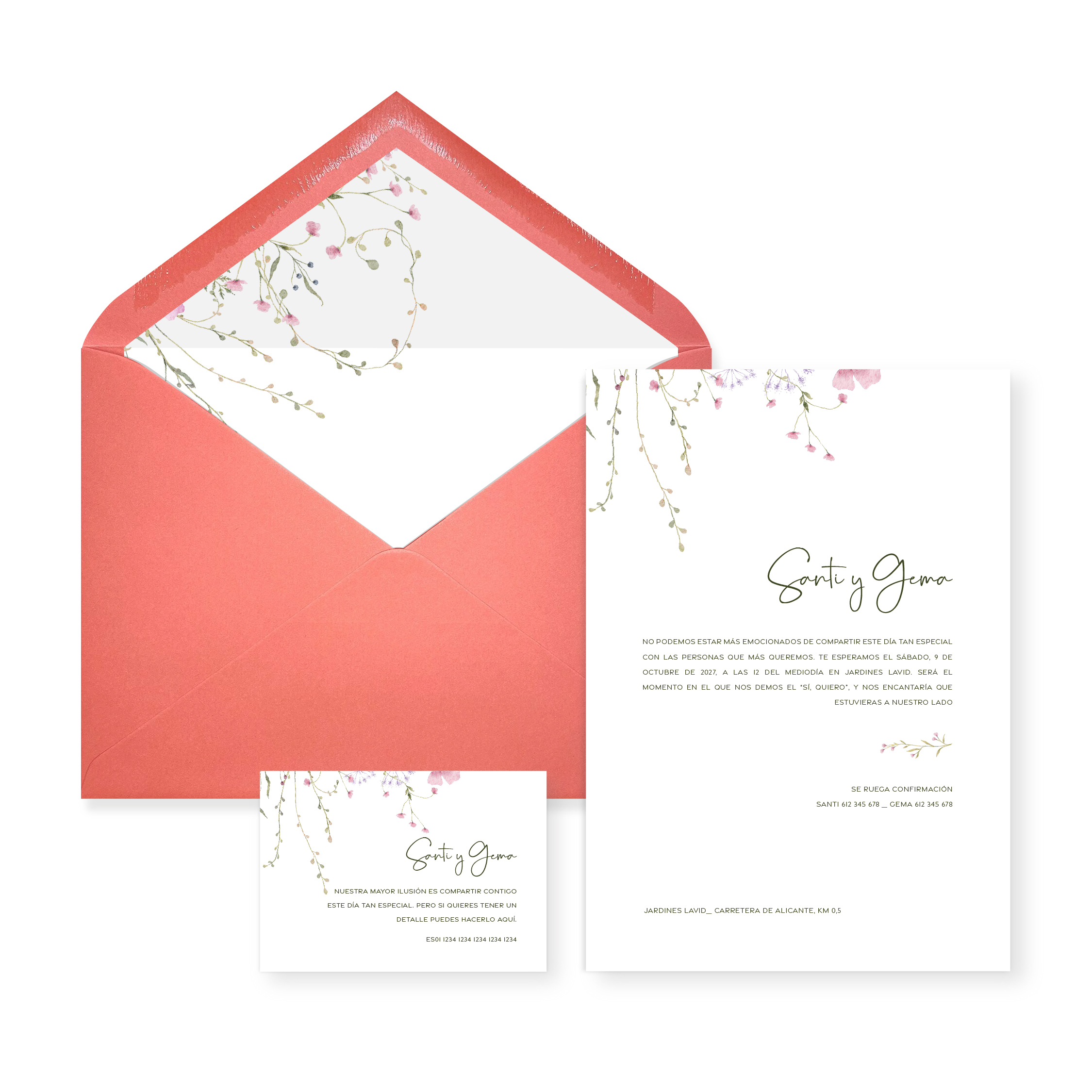 Invitación de boda Isabela_sobre abierto Coral Invitación de boda Isabela_sobre abierto Coral