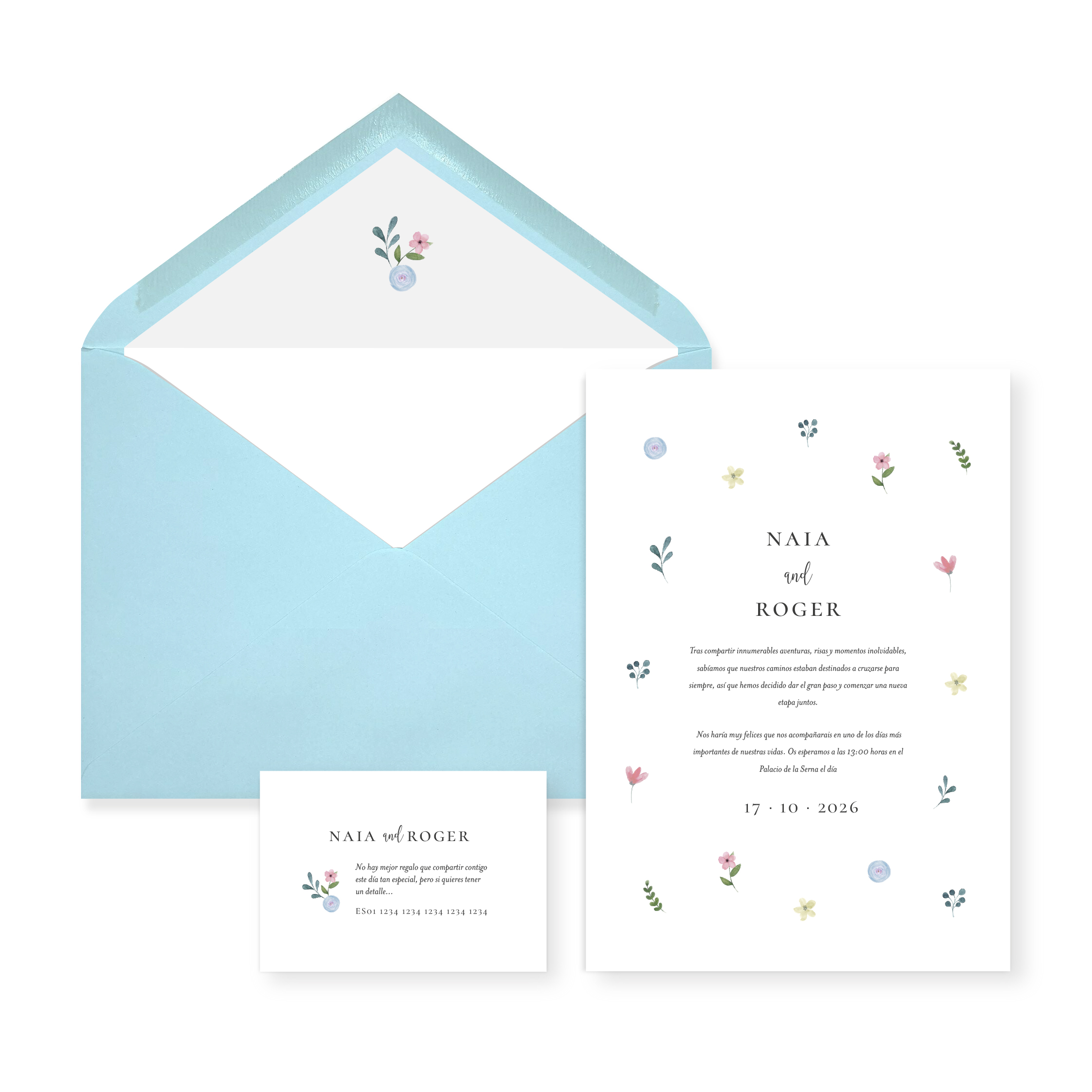 Invitación de boda Nerea_sobre abierto Celeste