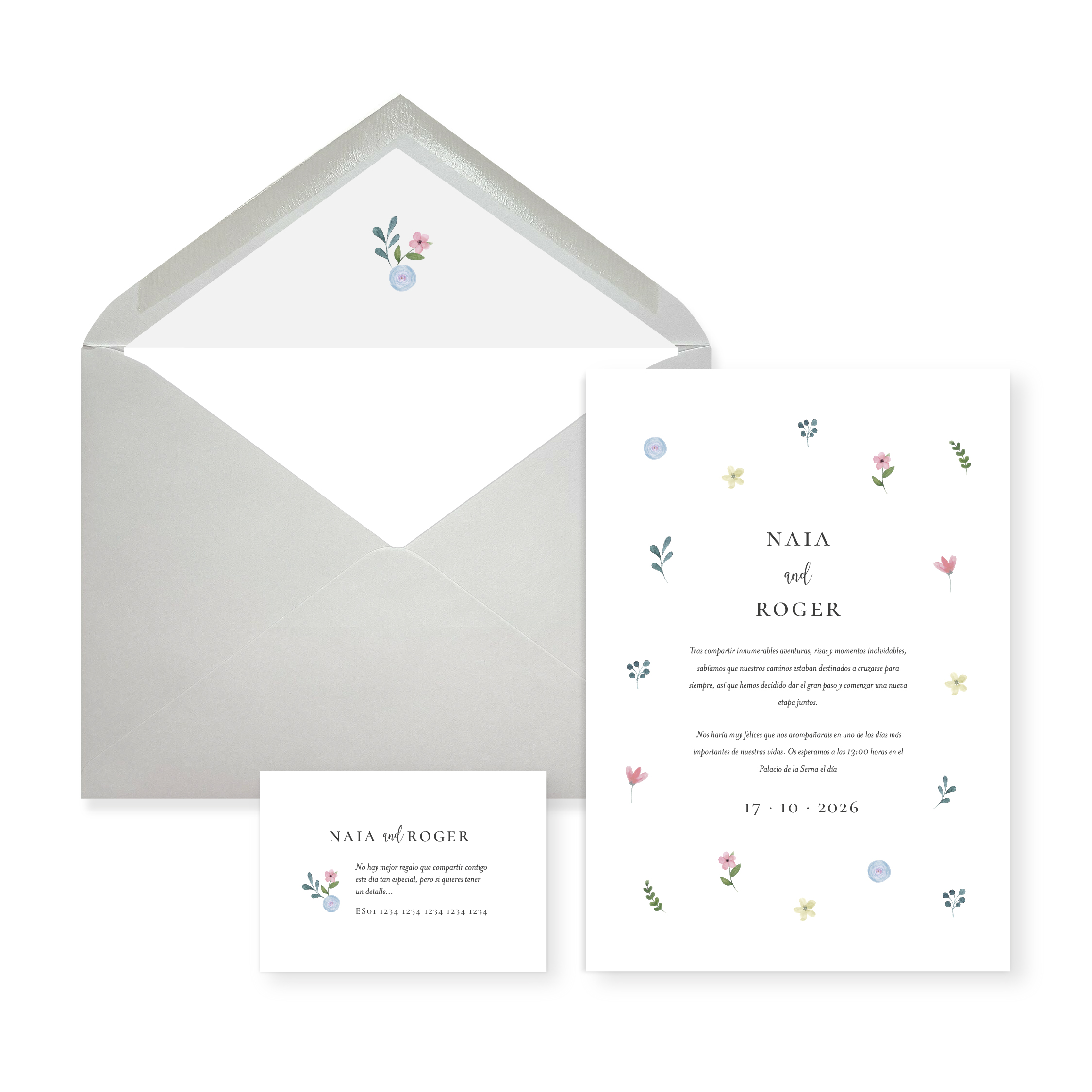 Invitación de boda Nerea_sobre abierto Gris