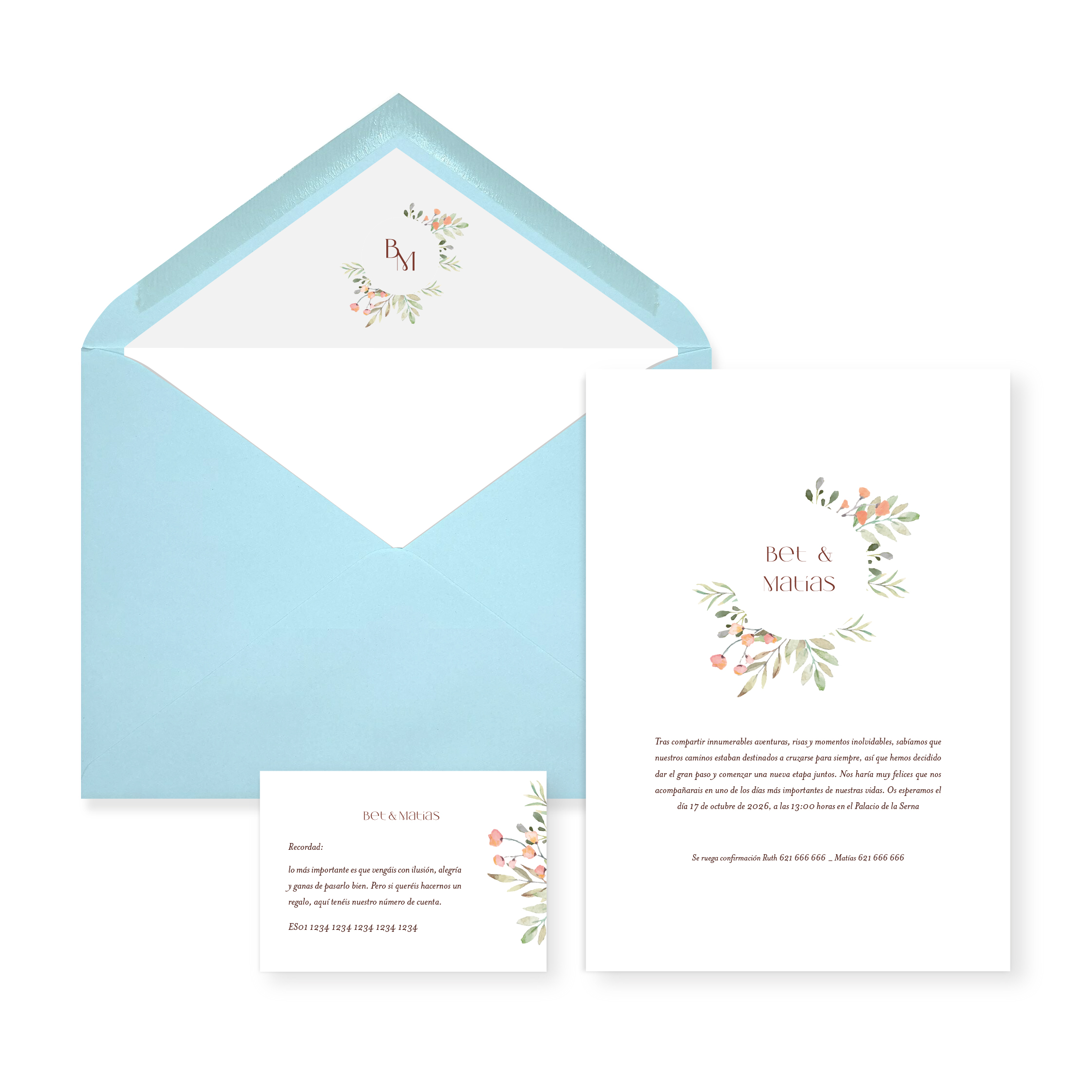 Invitación de boda Renata1_sobre abierto Celeste