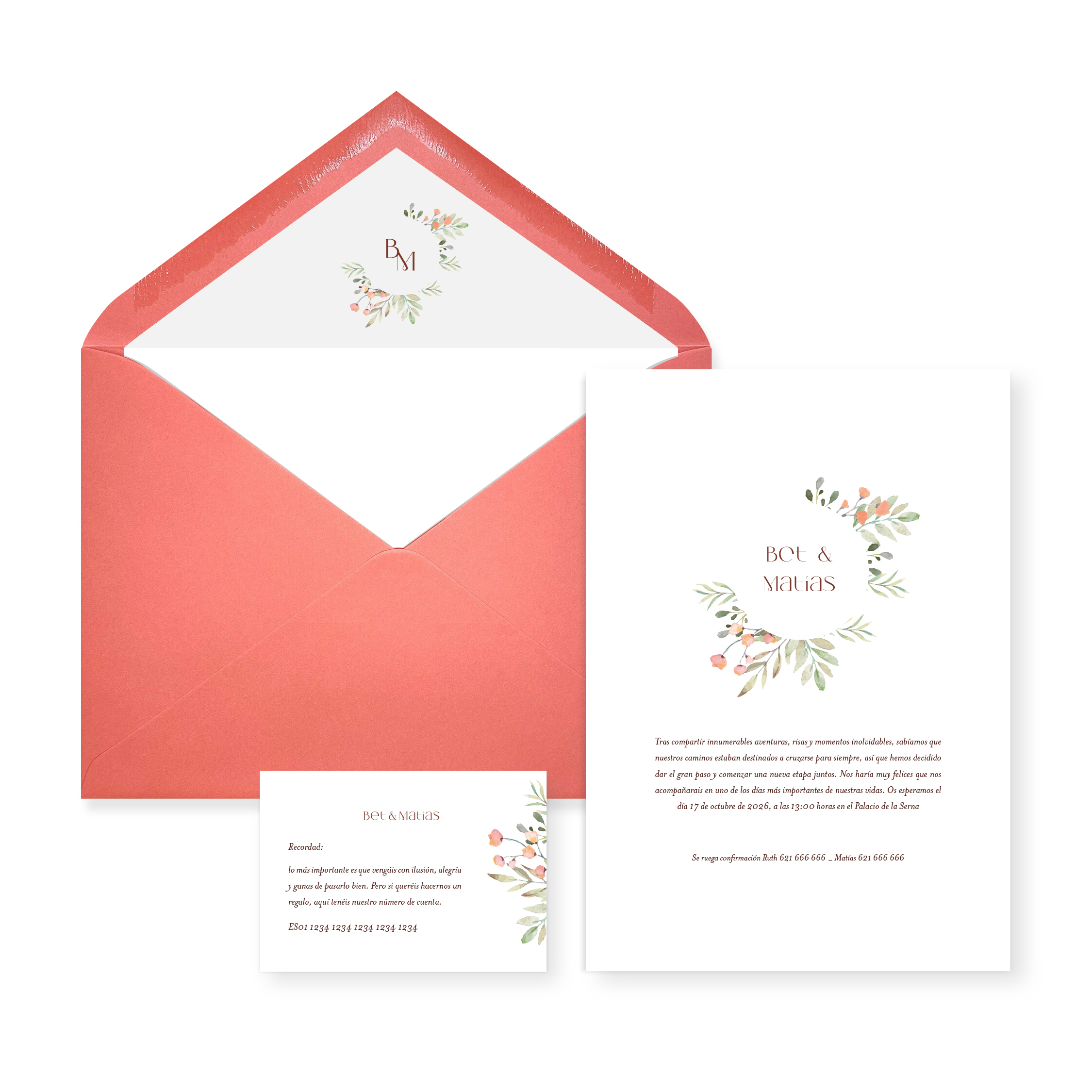 Invitación de boda Renata1_sobre abierto Coral