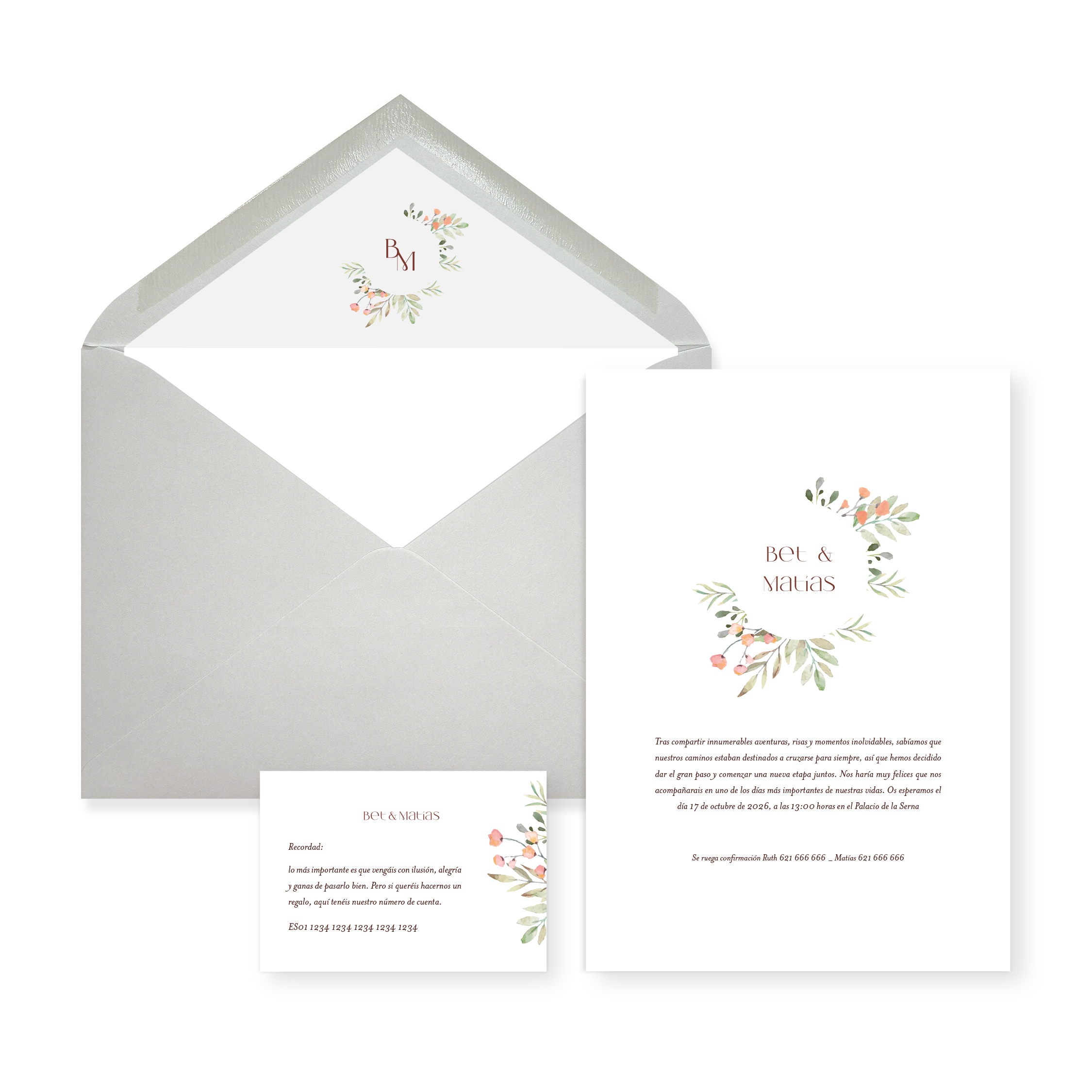 Invitación de boda Renata1_sobre abierto Gris