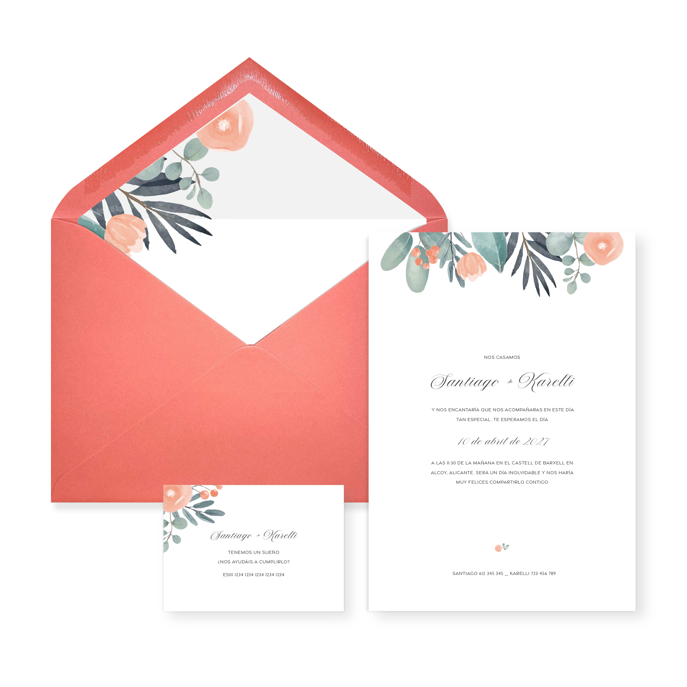 Invitación de boda Valeria_sobre abierto coral Invitación de boda Valeria_sobre abierto coral